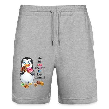 Pinguin Donut zweideutiger Spruch und Einstellung - Stanley/Stella Unisex Bio Joggingshorts Trainer  - Grau meliert - Vorne - Nik (191cm) & Marisol (170cm)