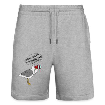 Mouette - Rouleaux de poisson à 9 heures Dictons de la mer Baltique - Short de jogging bio TRAINER Stanley/Stella unisexe - gris chiné - Devant - Nik (191cm) & Marisol (170cm)