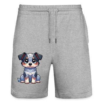 Digital illustration of cute Australian Cattle dog - Stanley/Stella Trainer Unisex Organic Jogging Shorts - heather grey - Front - Nik (191cm) & Marisol (170cm)