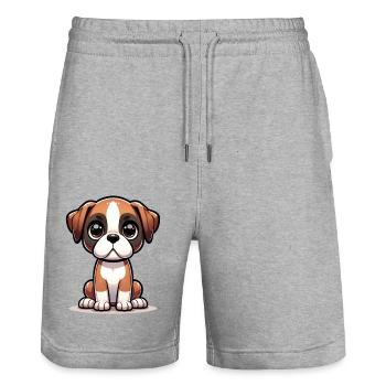 Digital illustration of cute Boxer dog - Stanley/Stella Trainer Unisex Organic Jogging Shorts - heather grey - Front - Nik (191cm) & Marisol (170cm)