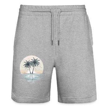 Sunset Palm Beach - Stanley/Stella Trainer Unisex Organic Jogging Shorts - heather grey - Front - Nik (191cm) & Marisol (170cm)