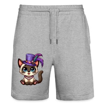Cute Siamese Cat Mardi Gras Comic - Stanley/Stella Trainer Unisex Organic Jogging Shorts - heather grey - Front - Nik (191cm) & Marisol (170cm)