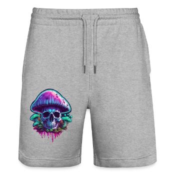 Mushroom / Mushroom / Meadow / Forest / Goa / Psy - Stanley/Stella Trainer Unisex Organic Jogging Shorts - heather grey - Front - Nik (191cm) & Marisol (170cm)