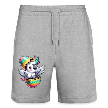 Easter Cockatoo in Eggshell, Clumsy Bird - Stanley/Stella Trainer Unisex Organic Jogging Shorts - heather grey - Front - Nik (191cm) & Marisol (170cm)