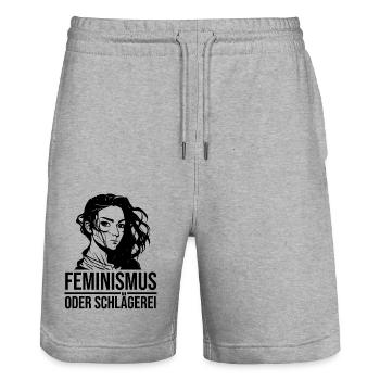 Feminismus oder Schlägerei - Stanley/Stella Unisex Bio Joggingshorts Trainer  - Grau meliert - Vorne - Nik (191cm) & Marisol (170cm)