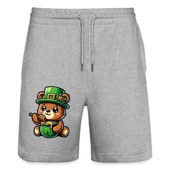 L'ours de la Saint-Patrick en dessin animé mignon mange du miel - Short de jogging bio TRAINER Stanley/Stella unisexe - gris chiné - Devant - Nik (191cm) & Marisol (170cm)