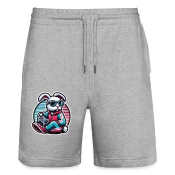 Zocker Osterhase für Nerds und Gamer - Stanley/Stella Unisex Bio Joggingshorts Trainer  - Grau meliert - Vorne - Nik (191cm) & Marisol (170cm)