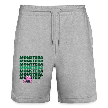 Monstera Monster - Stanley/Stella Unisex Bio Joggingshorts Trainer  - Grau meliert - Vorne - Nik (191cm) & Marisol (170cm)