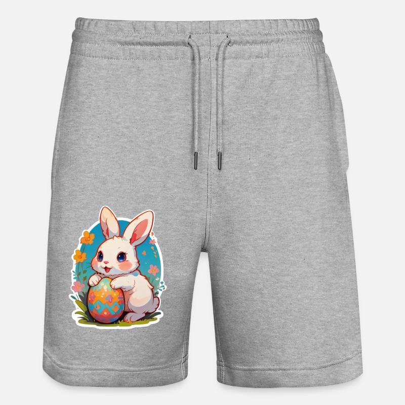Easter bunny childlike with egg - Stanley/Stella Trainer Unisex Organic Jogging Shorts - heather grey