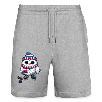 Eule Hockeyspieler Eishockey Cartoon Schneeeule - Stanley/Stella Unisex Bio Joggingshorts Trainer  - Grau meliert - Vorne - Nik (191cm) & Marisol (170cm)