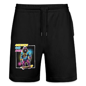 Skater Gorilla mit Sonnenbrille & Spruch - Stanley/Stella Unisex Bio Joggingshorts Trainer  - Schwarz - Vorne - Nik (191cm) & Marisol (170cm)