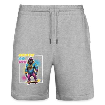 Skater Gorilla mit Sonnenbrille & Spruch - Stanley/Stella Unisex Bio Joggingshorts Trainer  - Grau meliert - Vorne - Nik (191cm) & Marisol (170cm)