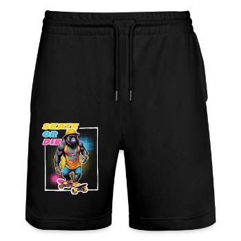 Skater Gorilla mit Sonnenbrille & Spruch - Stanley/Stella Unisex Bio Joggingshorts Trainer  - Schwarz - Vorne - Nik (191cm) & Marisol (170cm)