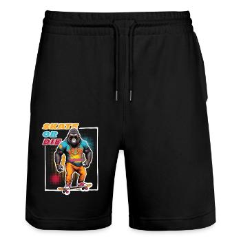 Skater Gorilla mit Sonnenbrille & Spruch - Stanley/Stella Unisex Bio Joggingshorts Trainer  - Schwarz - Vorne - Nik (191cm) & Marisol (170cm)