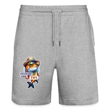 Lustiger Koi Karpfen Fisch mit Spruch - Stanley/Stella Unisex Bio Joggingshorts Trainer  - Grau meliert - Vorne - Nik (191cm) & Marisol (170cm)