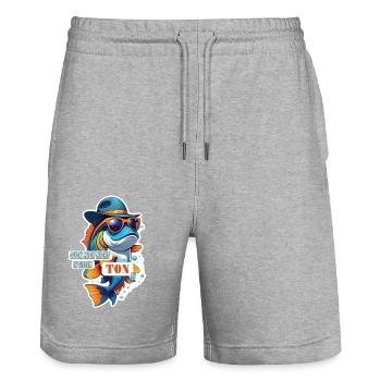 Lustiger Koi Karpfen Fisch mit Spruch - Stanley/Stella Unisex Bio Joggingshorts Trainer  - Grau meliert - Vorne - Nik (191cm) & Marisol (170cm)