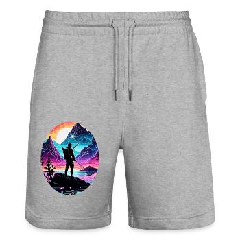 Angler Siluette / angeln / Fisch / See / Sport - Stanley/Stella Unisex Bio Joggingshorts Trainer  - Grau meliert - Vorne - Nik (191cm) & Marisol (170cm)