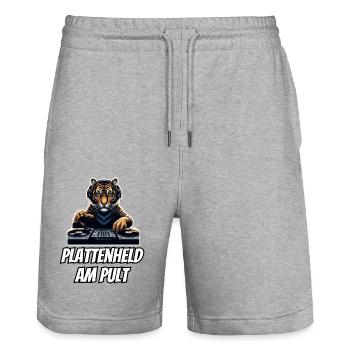 Plattenheld am Pult Tiger Musik - Stanley/Stella Unisex Bio Joggingshorts Trainer  - Grau meliert - Vorne - Nik (191cm) & Marisol (170cm)