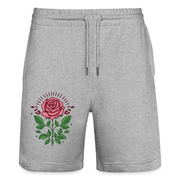 Fleur de rose - Short de jogging bio TRAINER Stanley/Stella unisexe - gris chiné - Devant - Nik (191cm) & Marisol (170cm)