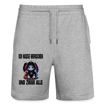 Licorne Je déteste les gens - Short de jogging bio TRAINER Stanley/Stella unisexe - gris chiné - Devant - Nik (191cm) & Marisol (170cm)