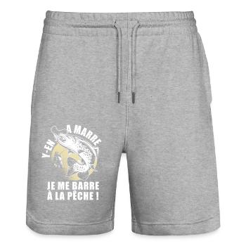pêche je me barre à la pêche drôle pêcheur - Short de jogging bio TRAINER Stanley/Stella unisexe - gris chiné - Devant - Nik (191cm) & Marisol (170cm)