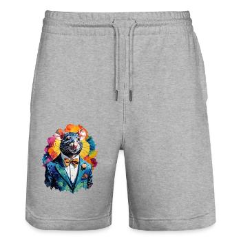 Rat in a suit - Stanley/Stella Trainer Unisex Organic Jogging Shorts - heather grey - Front - Nik (191cm) & Marisol (170cm)