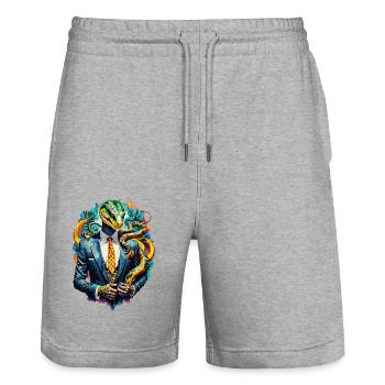 Snake in a suit - Stanley/Stella Trainer Unisex Organic Jogging Shorts - heather grey - Front - Nik (191cm) & Marisol (170cm)