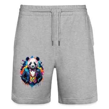 Panda in a suit - Stanley/Stella Trainer Unisex Organic Jogging Shorts - heather grey - Front - Nik (191cm) & Marisol (170cm)