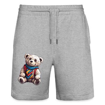 Teddybär / Kuscheltier / Stofftier / Geschenkidee - Stanley/Stella Unisex Bio Joggingshorts Trainer  - Grau meliert - Vorne - Nik (191cm) & Marisol (170cm)