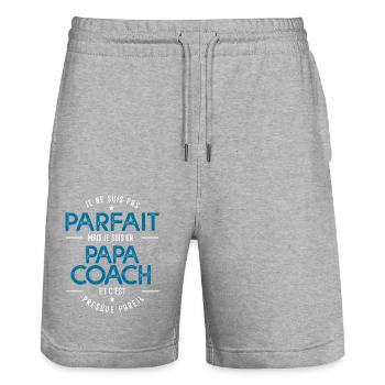 je suis un papa coach cadeau coach sportif humour - Short de jogging bio TRAINER Stanley/Stella unisexe - gris chiné - Devant - Nik (191cm) & Marisol (170cm)