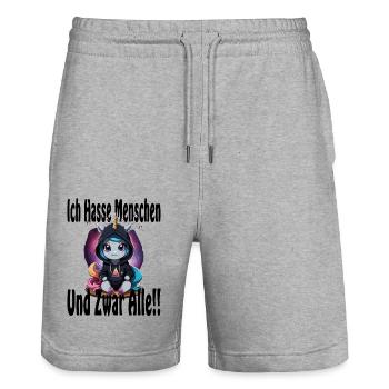 Licorne Je déteste les gens - Short de jogging bio TRAINER Stanley/Stella unisexe - gris chiné - Devant - Nik (191cm) & Marisol (170cm)