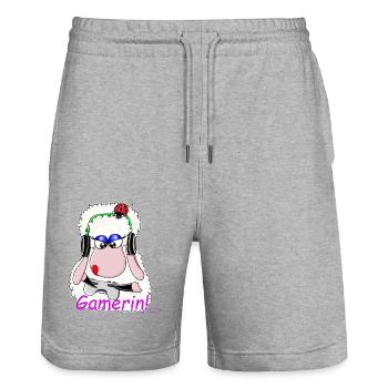 Gamerin! Wolly Sheepling.. Gaming - Stanley/Stella Unisex Bio Joggingshorts Trainer  - Grau meliert - Vorne - Nik (191cm) & Marisol (170cm)