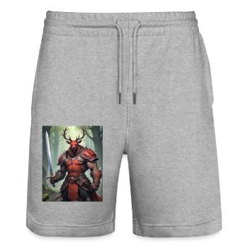 Ein monströses Ungetüm, ein Rothirsch, als Fantasie - Stanley/Stella Unisex Bio Joggingshorts Trainer  - Grau meliert - Vorne - Nik (191cm) & Marisol (170cm)