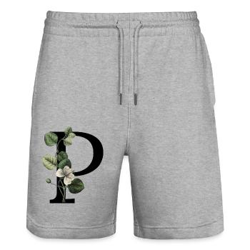 Buchstabe P Grüne Botanik - Stanley/Stella Unisex Bio Joggingshorts Trainer  - Grau meliert - Vorne - Nik (191cm) & Marisol (170cm)