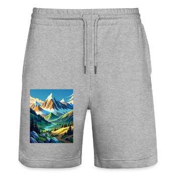 Mountain beauty with trees and a river - Stanley/Stella Trainer Unisex Organic Jogging Shorts - heather grey - Front - Nik (191cm) & Marisol (170cm)