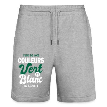 Les Verts fiers des couleurs footfball st étienne - Short de jogging bio TRAINER Stanley/Stella unisexe - gris chiné - Devant - Nik (191cm) & Marisol (170cm)