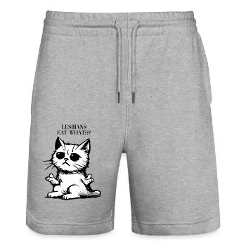 Lesbians Eat What - Stanley/Stella Trainer Unisex Organic Jogging Shorts - heather grey - Front - Nik (191cm) & Marisol (170cm)