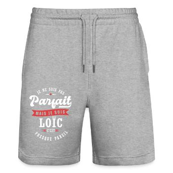 Loïc Parfait Cadeau prenom loïc - Short de jogging bio TRAINER Stanley/Stella unisexe - gris chiné - Devant - Nik (191cm) & Marisol (170cm)