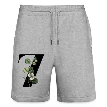 Nummer 7 Blumengrün -7. Blumengeburtstag - Stanley/Stella Unisex Bio Joggingshorts Trainer  - Grau meliert - Vorne - Nik (191cm) & Marisol (170cm)