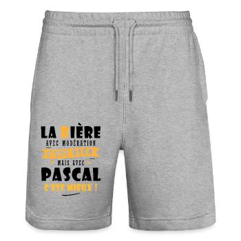 Pascal Bière Cadeau Humour cadeau pascal - Short de jogging bio TRAINER Stanley/Stella unisexe - gris chiné - Devant - Nik (191cm) & Marisol (170cm)