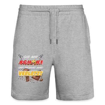 lustig witziger Schoki Schokoladen Spruch - Stanley/Stella Unisex Bio Joggingshorts Trainer  - Grau meliert - Vorne - Nik (191cm) & Marisol (170cm)