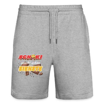 Schoki macht schön - Lustiger Schokoladen Spruch - Stanley/Stella Unisex Bio Joggingshorts Trainer  - Grau meliert - Vorne - Nik (191cm) & Marisol (170cm)