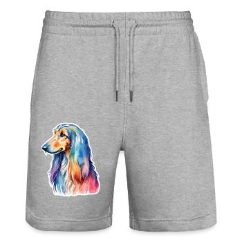 Afghanischer Windhund Wasserfarben - Stanley/Stella Unisex Bio Joggingshorts Trainer  - Grau meliert - Vorne - Nik (191cm) & Marisol (170cm)
