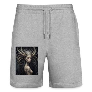 alien parasite took control over a woman monster - Stanley/Stella Trainer Unisex Organic Jogging Shorts - heather grey - Front - Nik (191cm) & Marisol (170cm)