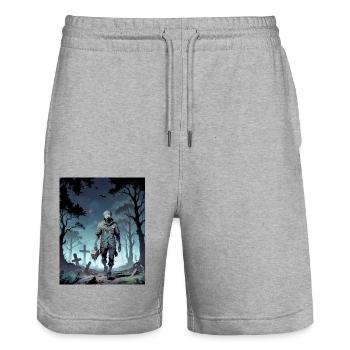 zombie monster dark horror scary Halloween creepy - Stanley/Stella Trainer Unisex Organic Jogging Shorts - heather grey - Front - Nik (191cm) & Marisol (170cm)