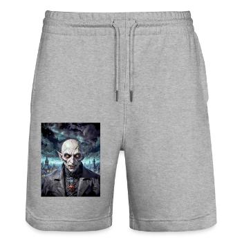 vampire Nosferatu monstre sombre horreur effrayant - Short de jogging bio TRAINER Stanley/Stella unisexe - gris chiné - Devant - Nik (191cm) & Marisol (170cm)