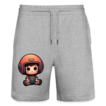 Petit Pilote - Bébé Motard - Short de jogging bio TRAINER Stanley/Stella unisexe - gris chiné - Devant - Nik (191cm) & Marisol (170cm)