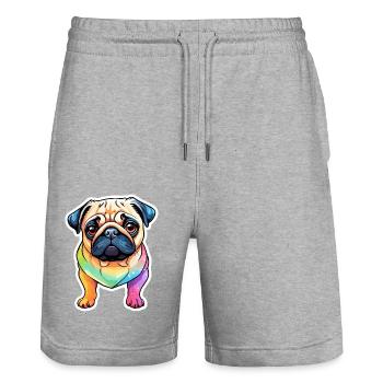 Mops Wasserfarben - Stanley/Stella Unisex Bio Joggingshorts Trainer  - Grau meliert - Vorne - Nik (191cm) & Marisol (170cm)