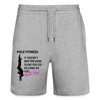 Pole Fitness Pole dance Sayings - Stanley/Stella Trainer Unisex Organic Jogging Shorts - heather grey - Front - Nik (191cm) & Marisol (170cm)
