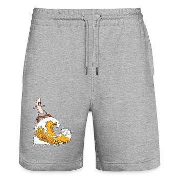 Weißwurst surft mit Brezel auf Bierwelle - Bayern - Stanley/Stella Unisex Bio Joggingshorts Trainer  - Grau meliert - Vorne - Nik (191cm) & Marisol (170cm)